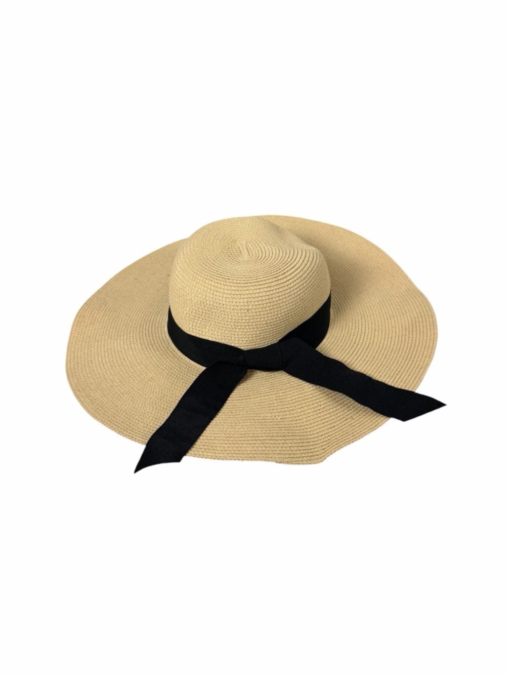 Wide Brim Straw Sun Hat Black Bow Floppy Beach Hat L-XL FURTALK